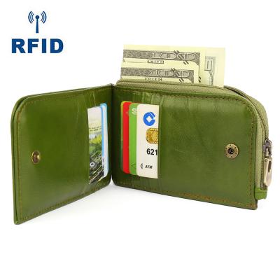 China Genuine Leather RFID Zipper Ladies Card Holder Wallet Money Clip Coin Case Women Anti Rfid Small Credit Card Holder Wallet for sale