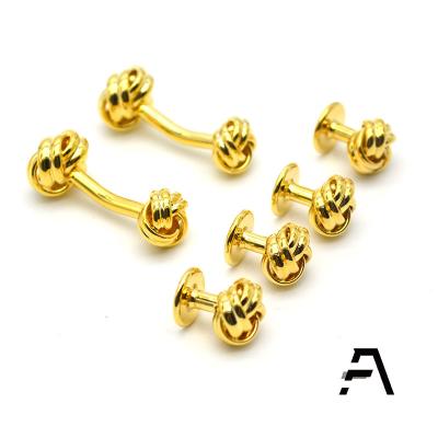 China Casual Wear Gold Knot Cufflinks and Studs Formal Tuxedo Set for sale