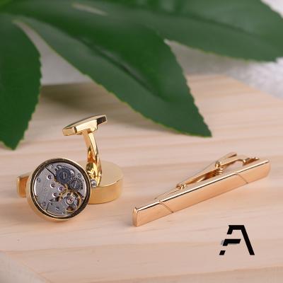 China Casual Wear Round Gold Wheel Gear Steampunk Cufflinks Link Cuffs Set for sale