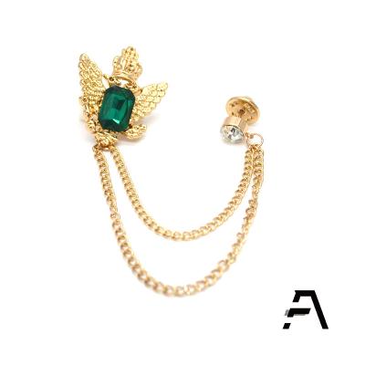 China Luxury Green Crystal Stone Men Chain Brooch Accessories Gold Crown Pin for sale