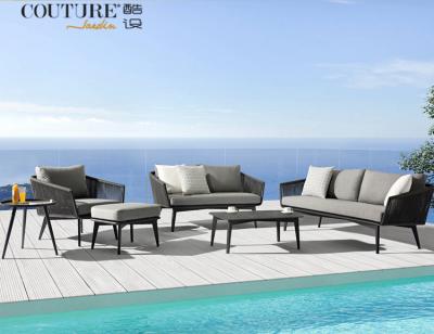 China Modern Couture Jardin Outdoor Garden Sofa Set Metal Aluminum Lounge 5Pc Set Patio Furniture for sale