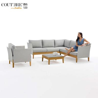 China Modern Corner Sofa Set Sewing Garden Home Wood Design, Outdoor Wood Frame and Fabric Sofa for sale