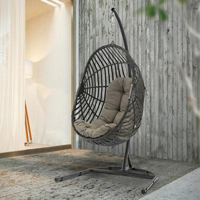 China Modern Uland Patio Oval Shape Rattan Wicker Hanging Swing Egg Chair Outdoor Furniture for sale