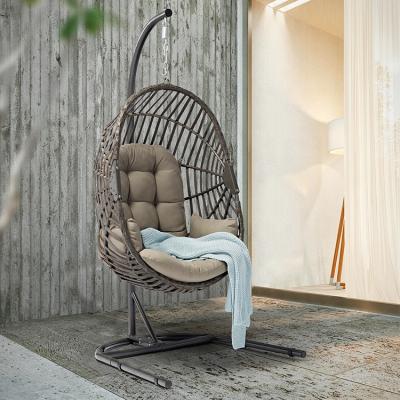 China Leisure Chair Uland Furniture Outdoor Garden Egg Swing Adult Hanging Chair With Metal Stand Outdoor Wicker Rattan Swing for sale