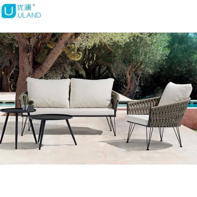 China Outdoor Garden Sofa Chairs And Tables, Uland Mid Century Outdoor Rope Furniture Sofa Nylon Rope Sofa Sets for sale