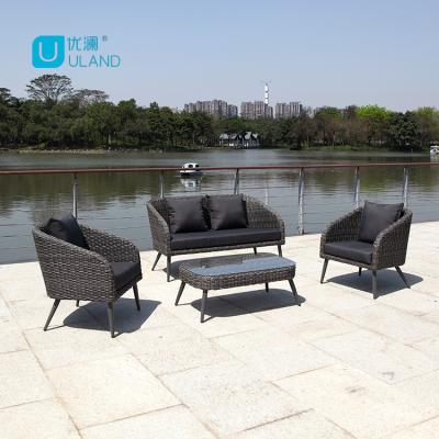 China Uland Furniture Modern Outdoor Garden Furniture Wicker Cast Aluminum Frame Garden Rattan Sofa Set for sale