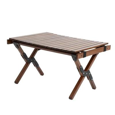 China Foldable Outdoor Solid Wood Camping Roll Table, Portable Kitchen Picnic Wooden BBQ Table, Egg Roll Camping Table for sale