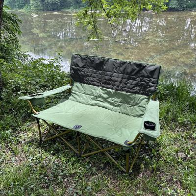 China Modern Steel Double Compact Folding Outdoor Party Adujst Armrest Picnic Sponge Chair Two-Person Quilting Colony for sale