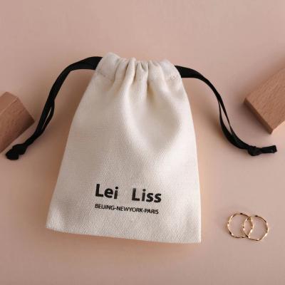 China Recyclable Custom Logo Printed Drawstring Cotton Canvas Jewelry Bag Small Gift Jewelry Pouch for sale