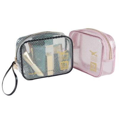 China Waterproof Small Cosmetic Bag Makeup Bag Durable Customized Color Logo PVC PU Pink Pink Free Design for sale