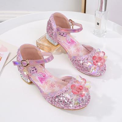 China Spring and Summer Girls Princess Sandals Sequined Glitter Durable High Quality Crystal High Heels Shoes Stylish Children's Shoes for sale