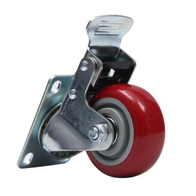 China Contemporary Middle And Heavy Duty Red Wear-Resistant Dual-Bearing Casters Artificial Rubber Mute Universal Wheel With Brake for sale