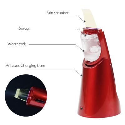 China Home Use Beauty DEEP CLEANSING Equipment Peeling Facial Skin Scrubber Facial Spatula Ultrasonic Blackhead Remover With Spray for sale