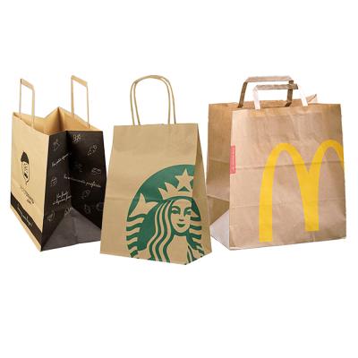 China Recyclable Custom Printing Craft Paper zak Restaurant Coffee Shop Food Packaging Carry Recycled Brown Kraft Paper Caterer Bags for sale