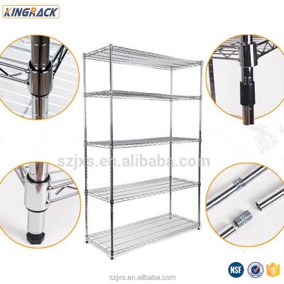 China Workable Adjustable 5 Tier Chrome Plating Cabinet Wire Shelving For Kitchen Tableware Wire Shelving Rack for sale