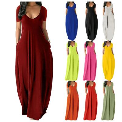 China Pocke Summer Breathable Women Deep V Casual Spaghetti Strap Loose Plus Size Long Maxi Dresses for sale