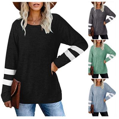 China Viable High Quality Fashion Custom Design Block Long Sleeve Women's Crewneck Sweatshirts Sweaters Tunic Tops T-shirt for sale