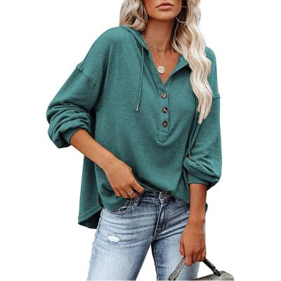 China Fashion Sustainable Women's V-Neck Long Sleeve Shirts Button Down Sweatshirts Hoodies Hat Tunic Tops for sale