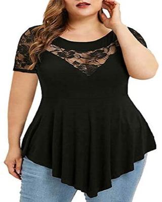 China Plus Size Plus Size Women's Deep V Off Shoulder Blouse Cutout Asymmetric T-Shirts Solid Color Full Tunics Shirts for sale