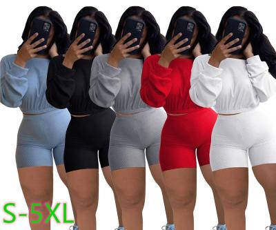 China Plus Size Solid Color Crop Tops And Shorts OFF THE SHOULDER Set Women Tracksuits Two 2 Piece Pant Sets for sale