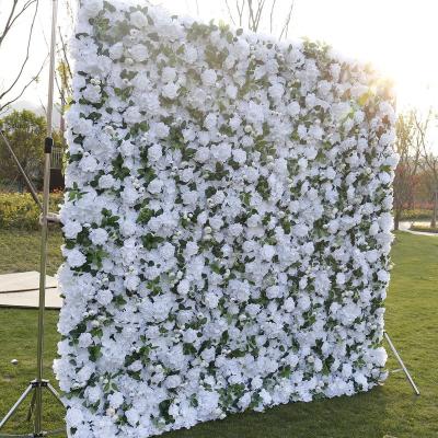 China Low MOQ Decorative Silk Flowers Wedding Backdrop Panels 5D Artificial Silk Flower Wall Panel for sale