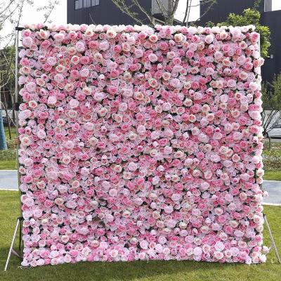 China Low MOQ Silk Flowers Roll Wedding Flower Wall Backdrop for sale