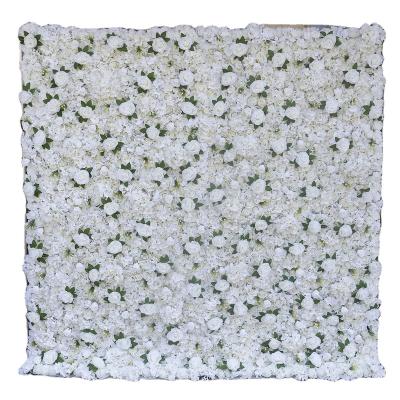 China Low MOQ Roll Up Silk Flowers Wedding Rose Flower Wall Backdrop Artificial White Decorative for sale