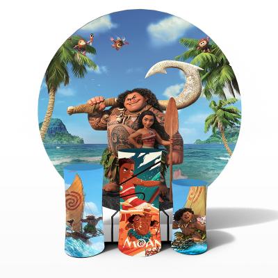 China Fabric Customized Aluminum Frame Tension Fabric Cartoon Round Circle Backdrop for sale