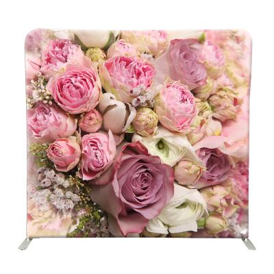 China Custom Fabric Wedding Decoration Floral Birthday Backdrop Straight Wall for sale