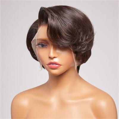 China Body Wave Good Luck Pixie Curls Wig Pre Plucked With Baby Hair, Brazilian Short Pixie Wig, Glueless Lace Frontal Pixie Cut Human Hair Wigs for sale