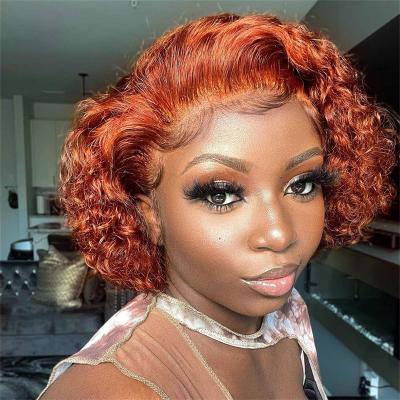 China Wholesale Indian Ginger Orange Transparent Lace Front Wig Body Wave GL Virgin Straight Short Pixie Cut Human Hair Wigs For Black Women for sale