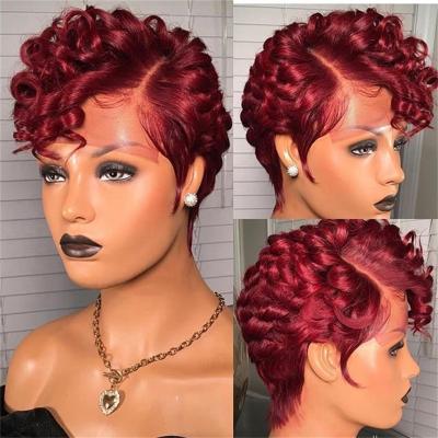 China Other GL Bob Wigs 180% Density Short Pixie Cut Curly Wig Natural Black 13x4 Pixie Bob Wig With Bleached Knot Peruvian Hair for sale