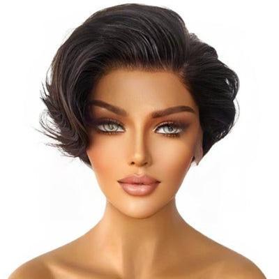 China Body Wave GL Seller New Design For Summer Short Pixie Curl HD Lace Remy Human Hair Wig Pixie Cut HD Lace Front Wigs For Black Women for sale