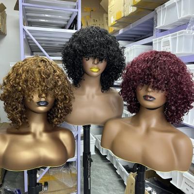 China Other Good Luck Double Drawn Wigs With Bangs , Highlight 99J 12A Grade Water Wave Wig Brazilian Hair For Black Women for sale