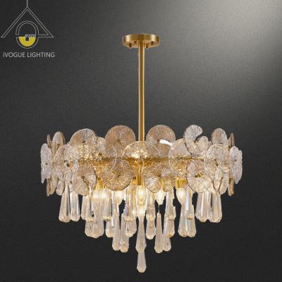 China Customized Iron Luxury Large Crystal Pendant Light Hanging Luxury Crystal Chandelier Modern Hotel Project for sale