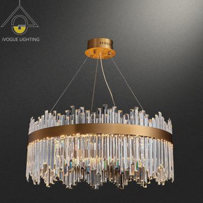 China Luxury Luxurious Gold Glass Pendant Light Gold Ring Designed Chandelier Round Lighting Fixture For Dining Room for sale