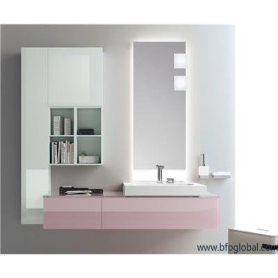 China Modern Bright Pink Cabinet Bathroom With Single Shelf And Mirror Sink Vanity In Bathroom for sale