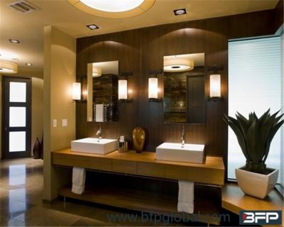 China Environmental Friendly Hpl Commercia Makeup Bathroom Vanity Cabinets With Mirror Sets for sale