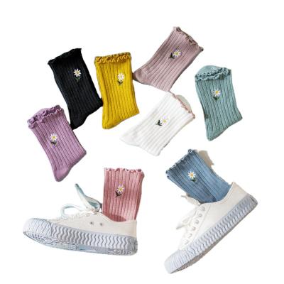 China New autumn sporty slouch socks for women cotton embroidered ruffle socks for girls fashion cute socks women for sale