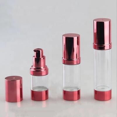 China Red Airless Pump Lotion Bottles Personal Care 15ml 30ml 50ml Golden Metallic Empty Cosmetic Packaging for sale