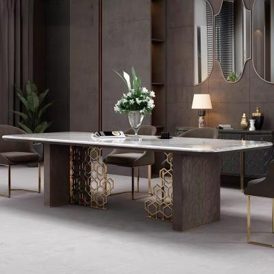 China Italian high quality 10 seater high end modern luxury marble dining room furniture stainless steel dining table for sale