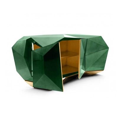 China Unique Italian Green Diamond Design Luxury Style Living Room Dining Cabinet Metal Legs Sideboard for sale