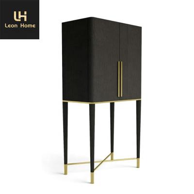 China Modern Luxury Living Room Furniture Black Wood Tall Wine Cabinet for sale