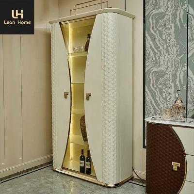 China Quality design luxury leather and microfiber stainless steel wine cabinet furniture profesional factory customized for sale