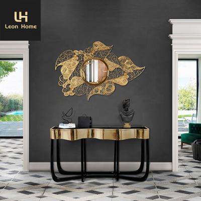 China High quality luxury design durable stainless steel black and gold metal frame console table living room furniture for sale