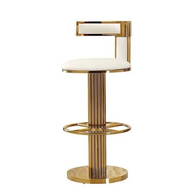 China High quality italian home furniture T shape back stainless steel gold leather vintage modern barstool chairs high stool bar chair for sale