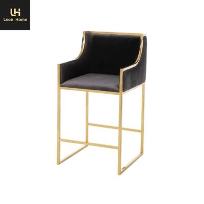 China Leon Home Furniture Luxury Style Contemporary Fabric Upholstered Modern Barstool Leather Chair With Stainless Steel Legs for sale