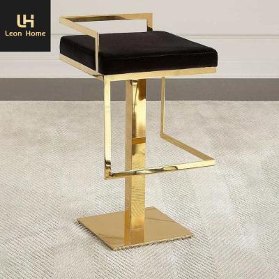 China Factory Wholesale Contemporary Customized Villa Luxury Black Leather Stainless Steel Barstool Gold Polished for sale