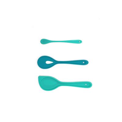 China Factory Direct Sale Sustainable Custom Green Silicone Recycled Household Kitchen Tools Silicon Cooking Spoons Tasting Spoon Set for sale