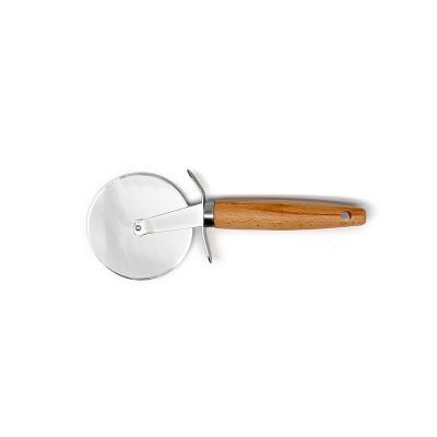 China Sustainable Hot Selling Amazon Low MOQ Wooden Handle Stainless Steel Diameter 8.5cm Pizza Wheel Cutter for sale